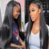 Mysyty Skin Straight 13x4 Real Human Hair Wig with Baby Hair for Women Straight HD Transparent Lace Frontal Wigs Human Hair Pre Plucked Glueless Wigs Natural Black Color 28 Inch 180 Density view 1