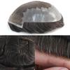 Swiss Lace Toupee for MenEuropean Humanhair Replacement System Lace Front Men ToupeeHairpiece. (320# Dark Brown with 20% Grey, 7x9"-100% Light Med-Light Density) view 3