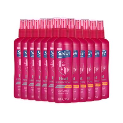 Suave Essentials Heat Protection Shield Spray, for Detangling and Protecting Hair Against Heat Up To 450 Degrees, 11 oz, 12 Pack