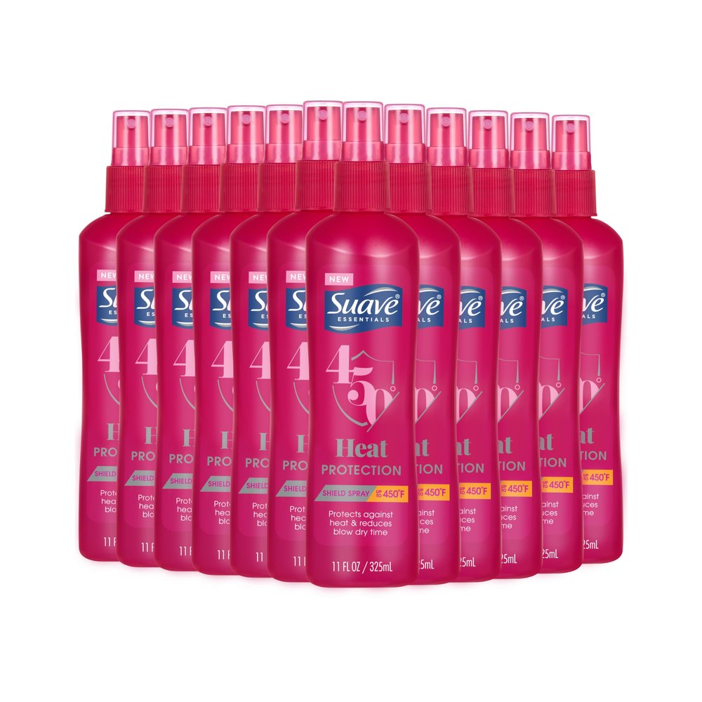 Suave Essentials Heat Protection Shield Spray, for Detangling and Protecting Hair Against Heat Up To 450 Degrees, 11 oz, 12 Pack