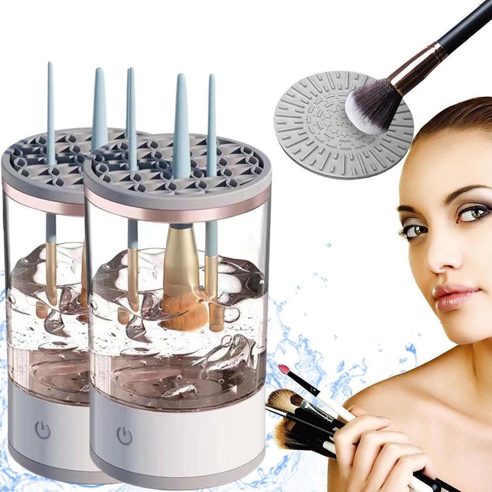 Beauty Swirl Cosmetic Brush Cleaner, The Cozy Luna Brush Cleaner, Cosmetic Brush Cleaner, Electric Makeup Brush Cleaner Machine, Automatic Makeup Brush Cleaner, Fits All Brush Sizes (Transparent*2)