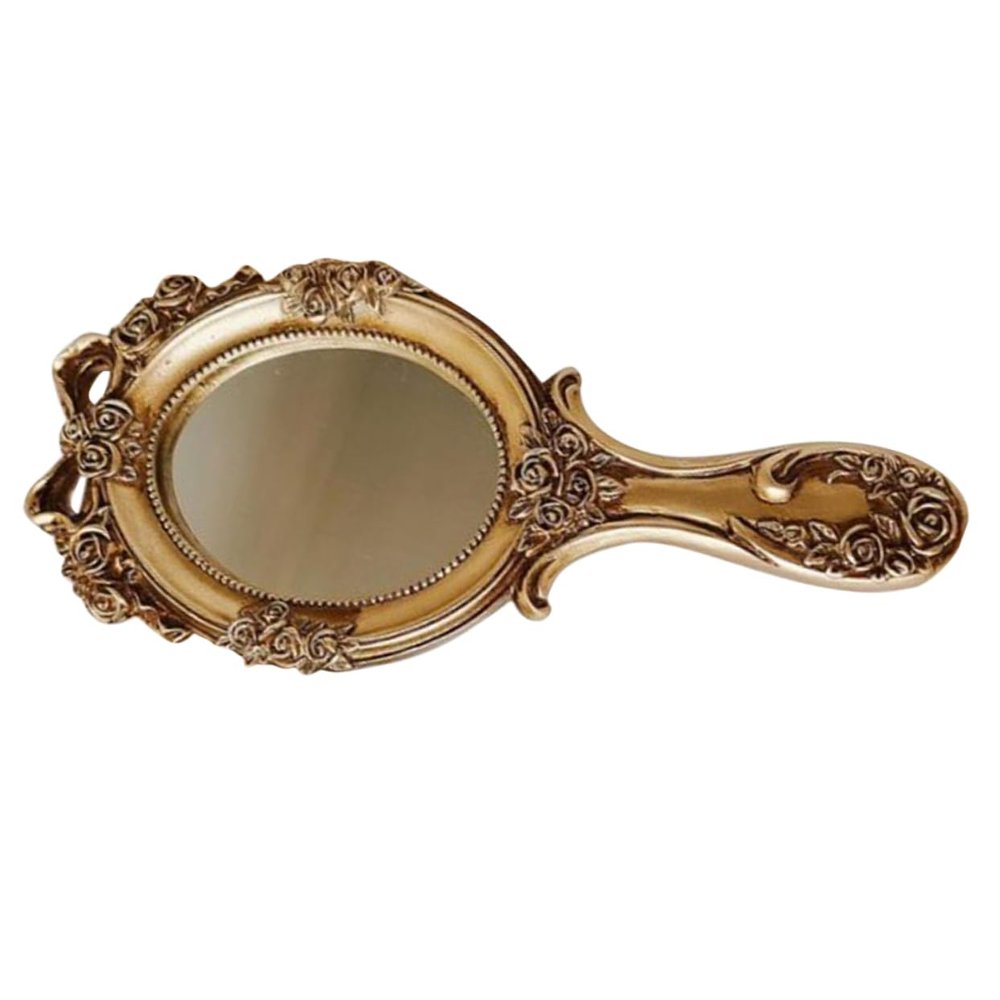 GARVALON Antique Gold Vintage Mirror Travel Portable Makeup Mirror Small Handheld