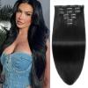 Clip in Hair Extensions Real Human Hair Jet Black Clip ins 16 Inch 7pcs 115g Human Hair Clip in Extensions Straight Hair Double Weft Human Hair Extensions for Women view 1