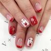 24Pcs Christmas Press on Nails Short Square Red French Tip Fake Nails with White Snowflake Xmas Elk Design Glue on Nails Red Acrylic False Nails Winter Press ons for Women Holiday Nail Art Supplies view 1
