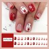 24Pcs Christmas Press on Nails Short Square Red French Tip Fake Nails with White Snowflake Xmas Elk Design Glue on Nails Red Acrylic False Nails Winter Press ons for Women Holiday Nail Art Supplies view 2