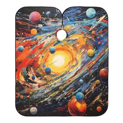 Barber Cape Salon Cape Hairdressing Apron Haircutting Waterproof Solar System for Adults Clients with Designs Adjustable Neck Closure