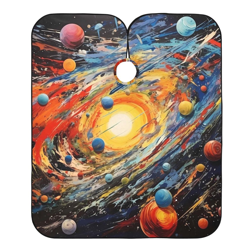 Barber Cape Salon Cape Hairdressing Apron Haircutting Waterproof Solar System for Adults Clients with Designs Adjustable Neck Closure
