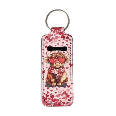 Baxinh Highland Cattle Lip Balm Lipstick Gloss Dispenser Sleeve Pouch Waterproof Heart Pattern Leather for Valentine's Day