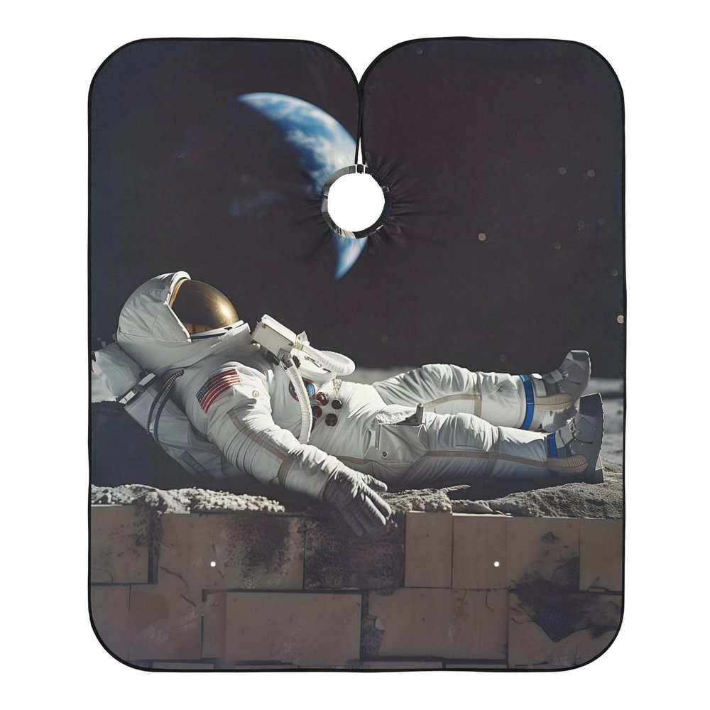 Barber Cape Salon Cape Hairdressing Apron Haircutting Waterproof Astronaut Moon for Adults Clients with Designs Adjustable Neck Closure