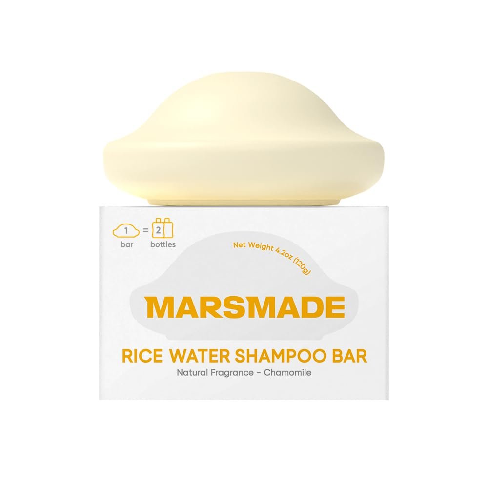 MARS MADE Rice Water Shampoo Bar 2.0 - Hydrating & Moisturizing Natural Hair Soap for Strengthening & Scalp Nourishment - Solid Bar for All Hair Types (120g, 4.23oz)