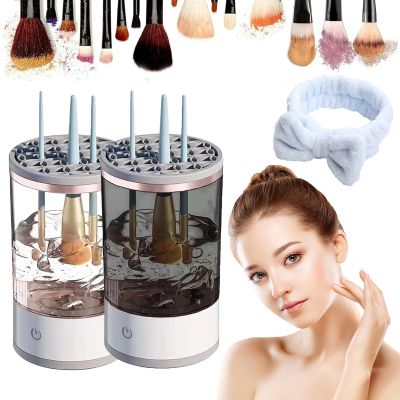 2025 New Make Up Brush Cleaner, Cosmetic Brush Cleaner, Automatic Spinning Makeup Brush Cleaner for All Size Makeup Brush (White+Black)
