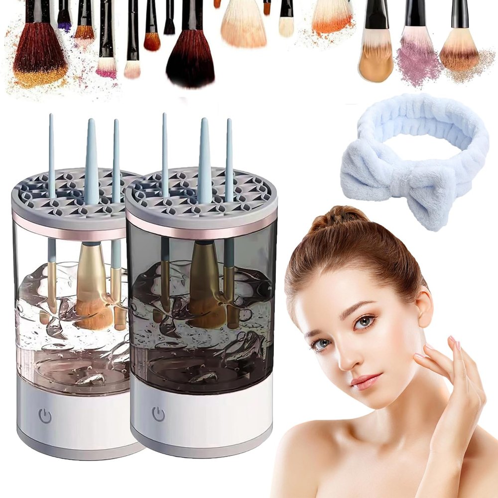 2025 New Make Up Brush Cleaner, Cosmetic Brush Cleaner, Automatic Spinning Makeup Brush Cleaner for All Size Makeup Brush (White+Black)
