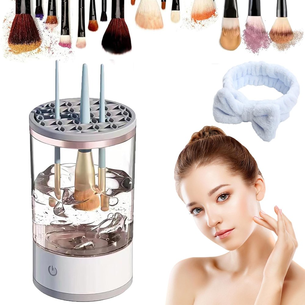 2025 New Make Up Brush Cleaner, Cosmetic Brush Cleaner, Automatic Spinning Makeup Brush Cleaner for All Size Makeup Brush (White-1Pcs)