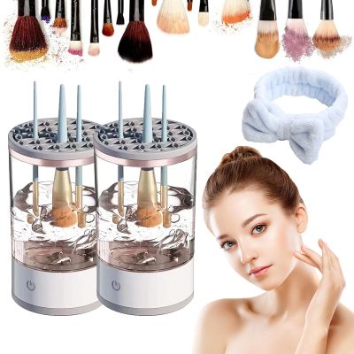 2025 New Make Up Brush Cleaner, Cosmetic Brush Cleaner, Automatic Spinning Makeup Brush Cleaner for All Size Makeup Brush (White-2Pcs)