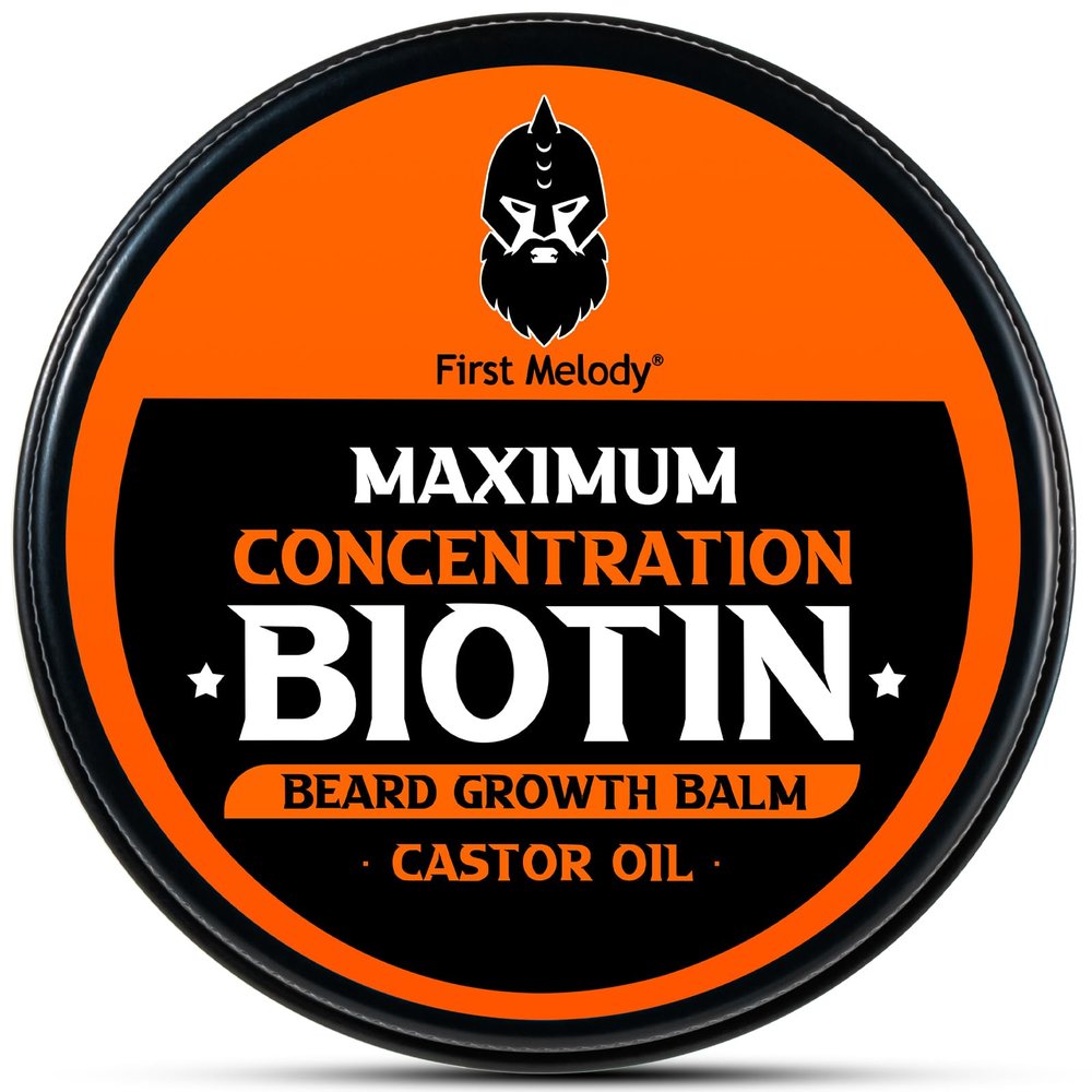 First Melody Beard Balm, 2X Concentration Biotin, with Castor Oil and Argan & Jojoba Oils, Promotes Beard Growth, Styles, Strengthens & Softens Beards & Mustaches, 2 Ounce