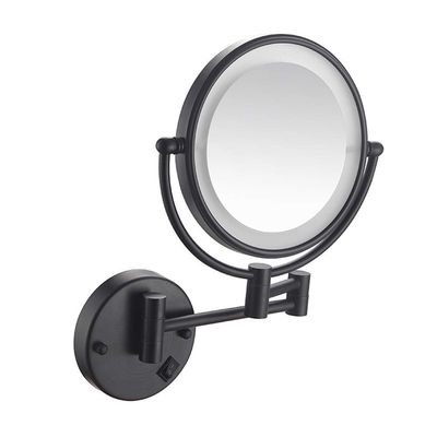 8 in Round Wall-Mounted Bathroom Mirror LED Lighted Makeup Mirror Wall Mount with Lights and 3X Magnification, Lighted Wall Mount Mirror Double Sided Swivel Extendable,Nickel(Black,Charging)