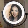8 in Round Wall-Mounted Bathroom Mirror LED Lighted Makeup Mirror Wall Mount with Lights and 3X Magnification, Lighted Wall Mount Mirror Double Sided Swivel Extendable,Nickel(Black,Charging) view 3