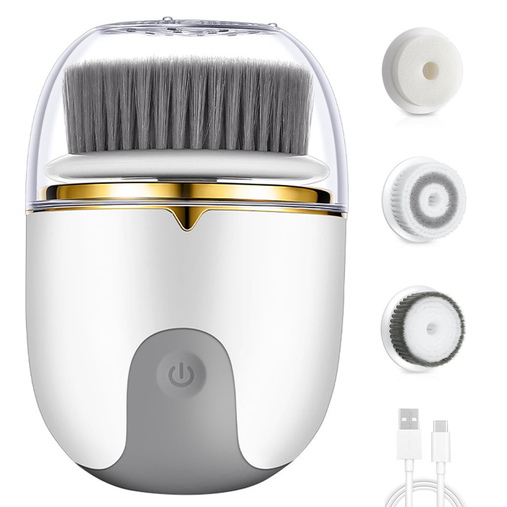 Facial Cleansing Brush 2 Modes Waterproof Electric Face Scrubber, USB Rechargeable Exfoliating Face Brush Cleanser with 3 Heads for Exfoliating, Cleansing, Massaging Facial Cleansing Brush