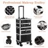 Black Rolling Makeup Train Case Large Storage Cosmetic Trolley Large Capacity Trolley Makeup Travel Case with Wheels Black Salon Barber Case Traveling Cart Trunk, 34 x 24 x 72.5cm view 2