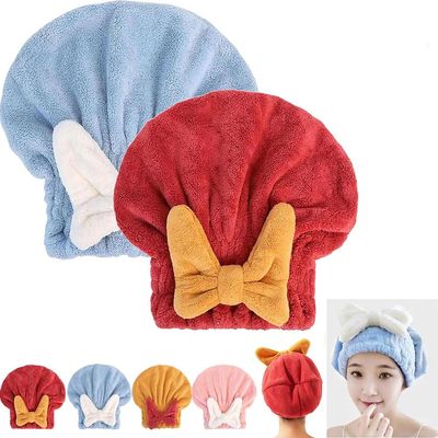 AIMILESHANG New Super Absorbent Hair Towel Wrap for Wet Hair,Efficient HairTowelCapDryQuicklyandNaturally,Soft Absorbent Quick Drying Cap with Bow-Knot,for Women with Long andThick Hair. (Blue+Red)