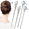 4PCS Star Moon Hair Sticks for Buns Long Hair Chinese Hanfu Asian Vintage Hair Chopsticks Metal Silver Hair Bun Updo Holders Long Hairpins for Women Girls view 1