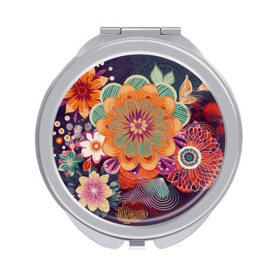 RTSEBVN Travel Makeup Mirror Portable Pocket Mirror Foldable Bohemian Colored Flower Printing Compact Mirror for Women Gifts