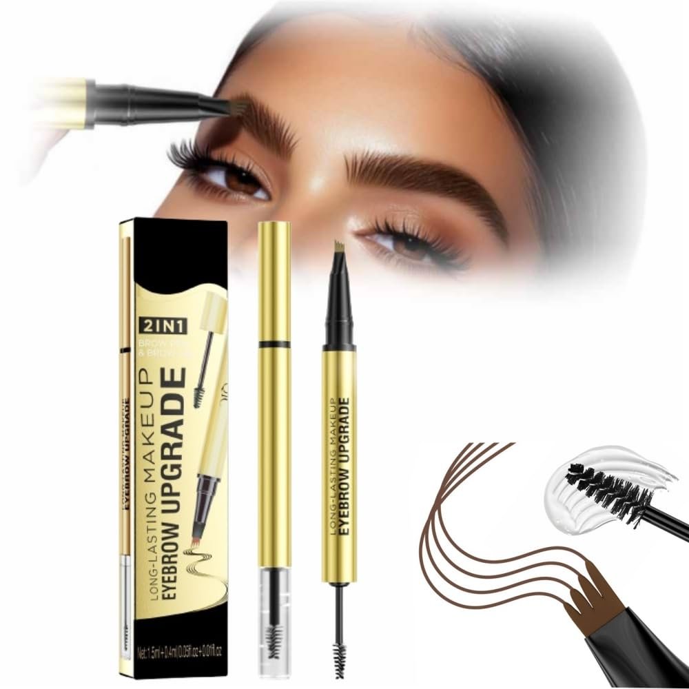 2025 New Microblading Eyebrow Pen,Brow Pencil 2-in-1 Dual-Ended Microblading Eyebrow Pen with Micro-Fork-Tip and Precise Brush-Tip Create Natural Hair-Like Brows (Dark Brown)