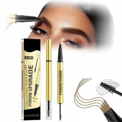 2025 New Microblading Eyebrow Pen,Brow Pencil 2-in-1 Dual-Ended Microblading Eyebrow Pen with Micro-Fork-Tip and Precise Brush-Tip Create Natural Hair-Like Brows (Light Brown)