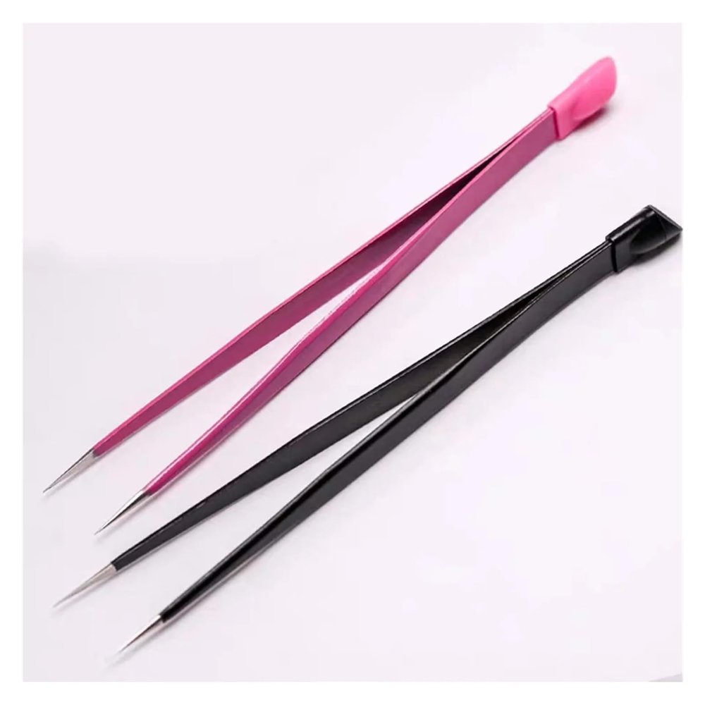 1 Pc Nail Tweezers With Silicone Pressing Head For Sticker Rhinestones Picker Straight Curved Manicuree Nail Art Tool(Black)
