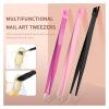 Double Headed Tweezers Multi-Use Tweezers Silicone Pressing Head Nail Clipping Tool Take Sticker Tape Crystal Manicure Tools(Rosey) view 3