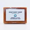 8-Piece Turmeric Soap Bar Set, Essential Oils, Honey, 7 Citrus Oils, Kojic Powder, Soap Saver, Exfoliating Glove, Soap Tray, Radiant Skin, Skin Care, Self-Care Gift, Turmeric Skin Care, Handmade Soaps, Even Skin Tone view 4