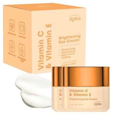 Radiant Aura Vitamin C & Vitamin E Under Eye Cream  Anti Aging Treatment For Dark Circles, Puffiness & Fine Lines, Firms And Hydrates Tired Eyes  Dermatologist Tested, Korean Skin Care  Pack of 2