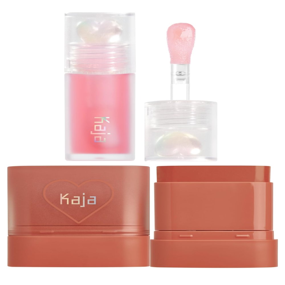 Kaja Juicy Glass Lip Oil 01 Rose Hip Spritz + Dewy Bar - Creamy Multi-Stick Blusher & Lip Balm 05 Cranberry Cooler,10g Bundle