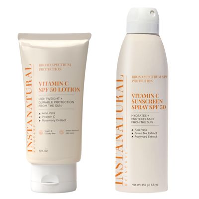 InstaNatural Skin Care Vitamin C SPF 50 Broad Spectrum Sunscreen Lotion & Spray Bundle, Brightening, Lightweight, Non-Greasy formula for Body & Face, UVA, UVB Sunblock, with Aloe Vera & Botanicals
