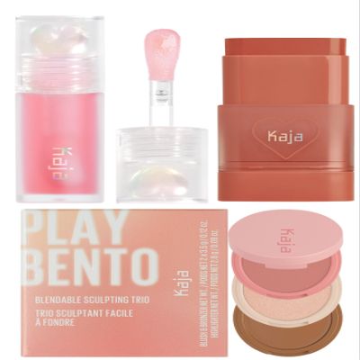Kaja Juicy Glass Lip Oil 01 Rose Hip Spritz + Dewy Bar - Creamy Multi-Stick Blusher & Lip Balm 05 Cranberry Cooler,10g + 3-in-1 Blendable Sculpting Trio - Play Bento 01 Butter Up Bundle