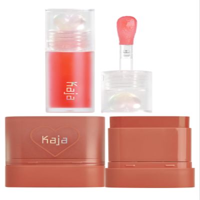 Kaja Juicy Glass Lip Plumping Oil 02 Raspberry Refresher + Dewy Bar - Creamy Multi-Stick Blusher & Lip Balm 05 Cranberry Cooler,10g Bundle