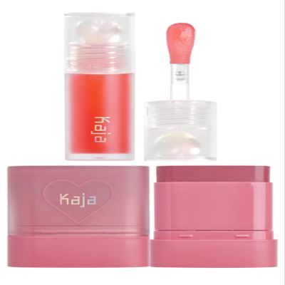 Kaja Juicy Glass Lip Plumping Oil 02 Raspberry Refresher + Dewy Bar - Creamy Multi-Stick Blusher & Lip Balm 04 Fig Smoothie Sorbet,10g Bundle