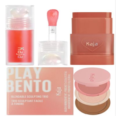 Kaja Juicy Glass Lip Plumping Oil 02 Raspberry Refresher + Dewy Bar - Creamy Multi-Stick Blusher & Lip Balm 05 Cranberry Cooler,10g + 3-in-1 Blendable Sculpting Trio - Play Bento 01 Butter Up Bundle