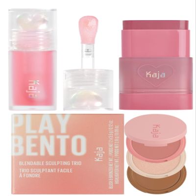 Kaja Juicy Glass Lip Oil 01 Rose Hip Spritz + Dewy Bar - Creamy Multi-Stick Blusher & Lip Balm 04 Fig Smoothie Sorbet,10g + 3-in-1 Blendable Sculpting Trio - Play Bento 01 Butter Up Bundle