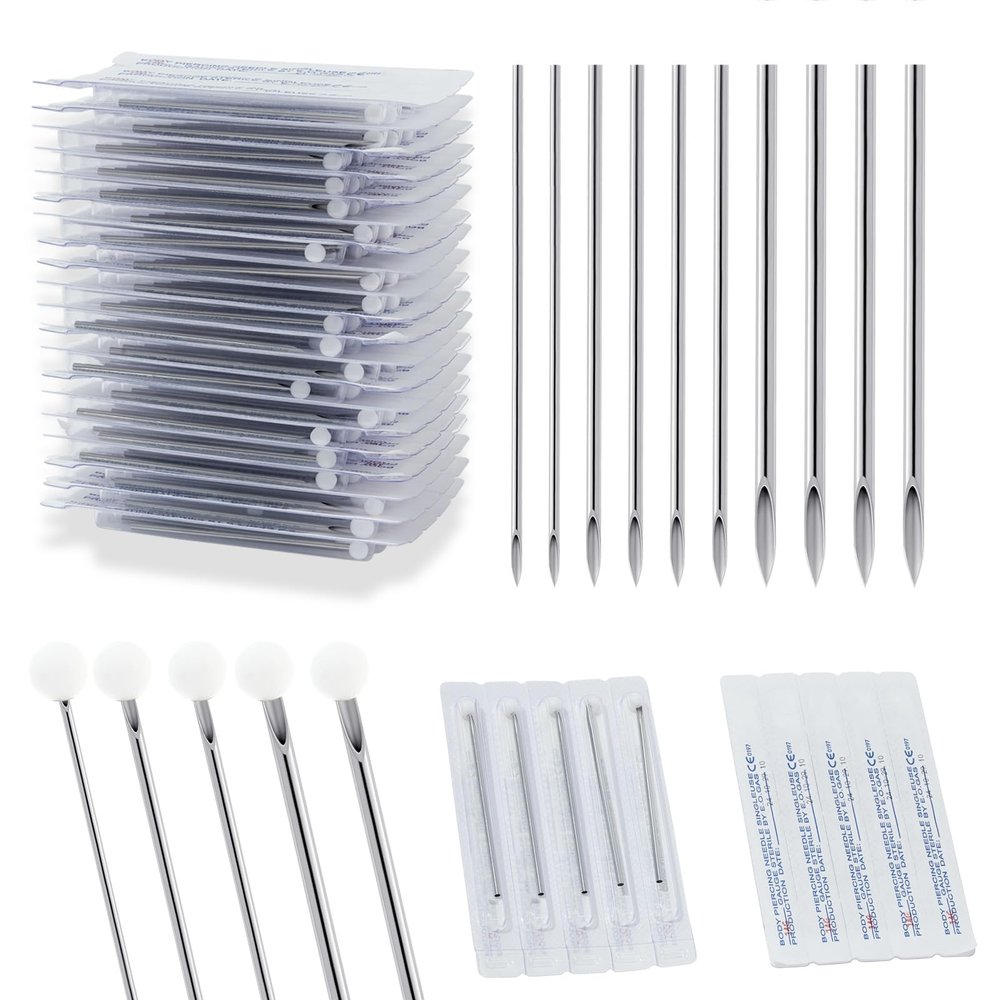 50Pcs Piercing Needles 12G 14G 16G 18G 20G Surgical Steel Hollow Needles for Ear Nose Lip Tongue Belly Nipple Cartilage Piercings Disposable Body Piercing Needles Tool