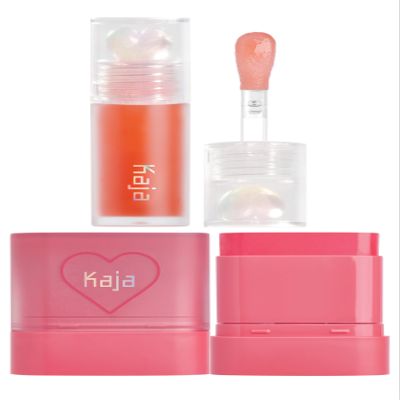 Kaja Juicy Glass Lip Plumping Oil 03 Apricot Allure + Dewy Bar - Creamy Multi-Stick Blusher & Lip Balm 02 Strawberry Sorbet,10g Bundle