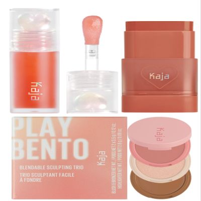 Kaja Juicy Glass Lip Plumping Oil 03 Apricot Allure + Dewy Bar - Creamy Multi-Stick Blusher & Lip Balm 05 Cranberry Cooler,10g + 3-in-1 Blendable Sculpting Trio - Play Bento 01 Butter Up Bundle