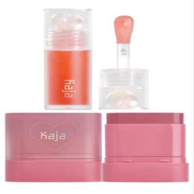 Kaja Juicy Glass Lip Plumping Oil 03 Apricot Allure + Dewy Bar - Creamy Multi-Stick Blusher & Lip Balm 04 Fig Smoothie Sorbet,10g Bundle