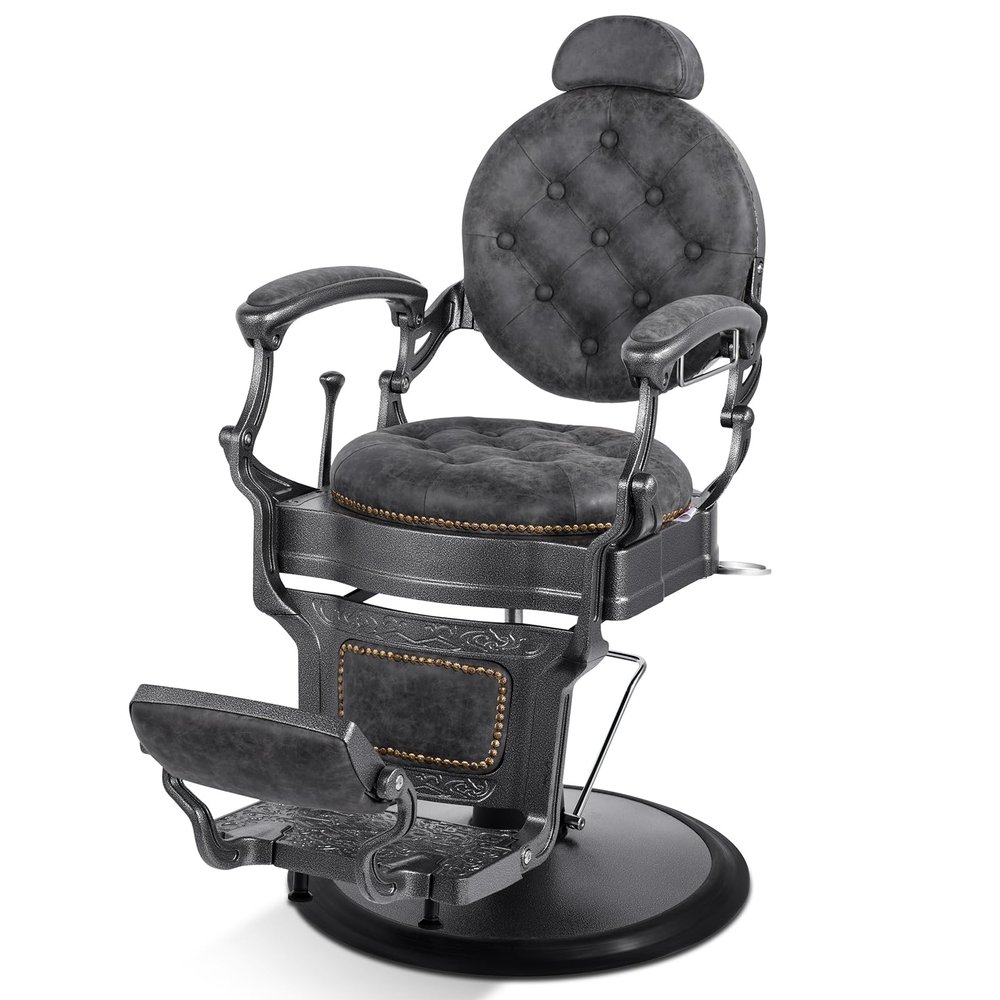 Artist hand Retro Barber Chair Heavy Duty Barber Chairs Vintage Salon Chair Hydraulic Recline Beauty Spa Styling Equipment Rounded Cushioning with Puckered Button (Grey)