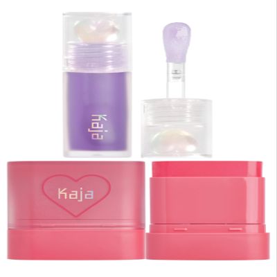 Kaja Juicy Glass Lip Plumping Oil 04 Grape Glowtini + Dewy Bar - Creamy Multi-Stick Blusher & Lip Balm 02 Strawberry Sorbet,10g Bundle
