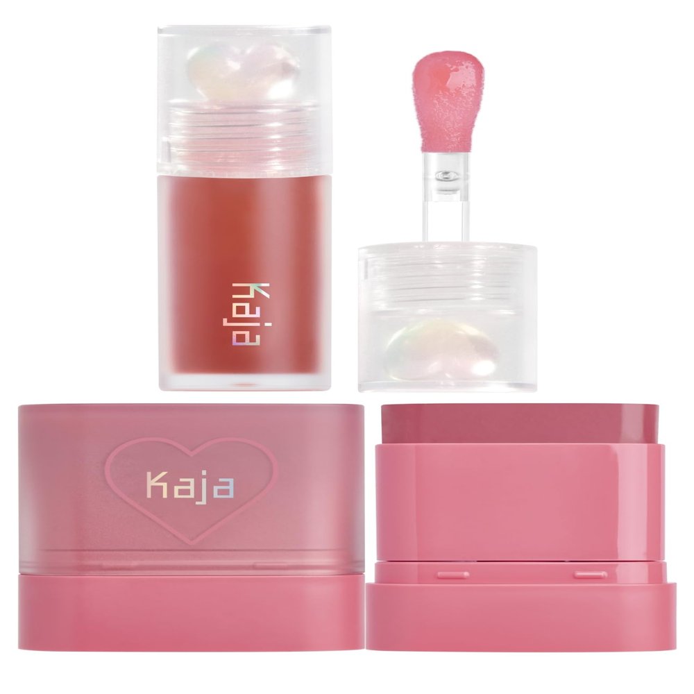 Kaja Juicy Glass Lip Plumping Oil 05 Plum Paloma + Dewy Bar - Creamy Multi-Stick Blusher & Lip Balm 04 Fig Smoothie Sorbet,10g Bundle