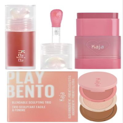 Kaja Juicy Glass Lip Plumping Oil 05 Plum Paloma + Dewy Bar - Creamy Multi-Stick Blusher & Lip Balm 04 Fig Smoothie Sorbet,10g + 3-in-1 Blendable Sculpting Trio - Play Bento 01 Butter Up Bundle