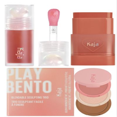 Kaja Juicy Glass Lip Plumping Oil 05 Plum Paloma + Dewy Bar - Creamy Multi-Stick Blusher & Lip Balm 05 Cranberry Cooler,10g + 3-in-1 Blendable Sculpting Trio - Play Bento 01 Butter Up Bundle