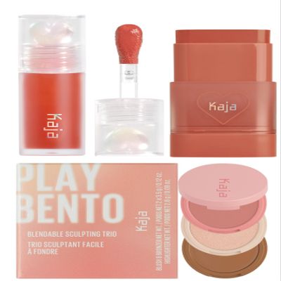 Kaja Juicy Glass Lip Plumping Oil 06 Apple Cider + Dewy Bar - Creamy Multi-Stick Blusher & Lip Balm 05 Cranberry Cooler,10g + 3-in-1 Blendable Sculpting Trio - Play Bento 01 Butter Up Bundle