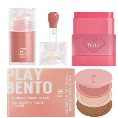 Kaja Juicy Glass Lip Plumping Oil 07 Fig Smoothie + Dewy Bar - Creamy Multi-Stick Blusher & Lip Balm 02 Strawberry Sorbet,10g + 3-in-1 Blendable Sculpting Trio - Play Bento 01 Butter Up Bundle